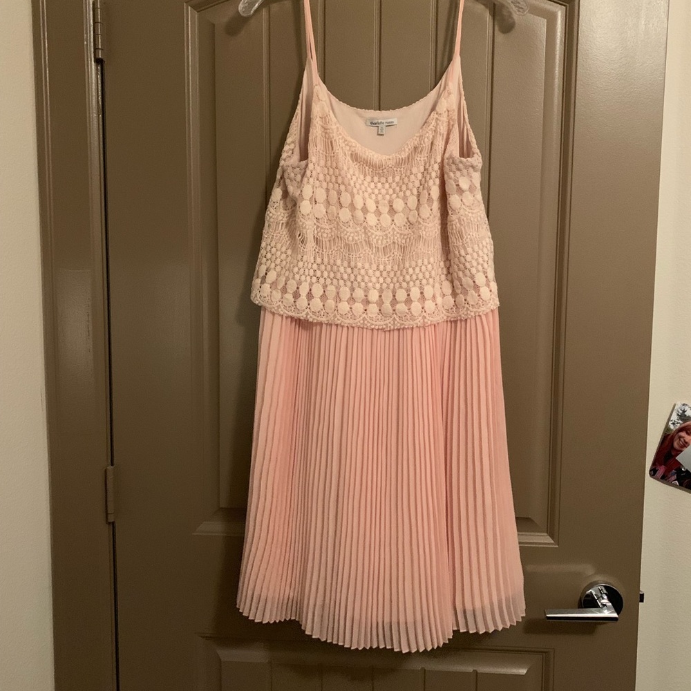 Pink pleated and crocheted dress
